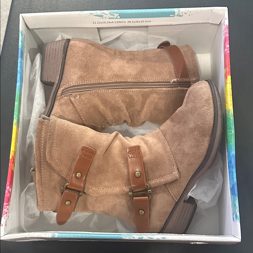 Pierre Dumas Girls Tan Suede Ankle Boots with Buckle Detail